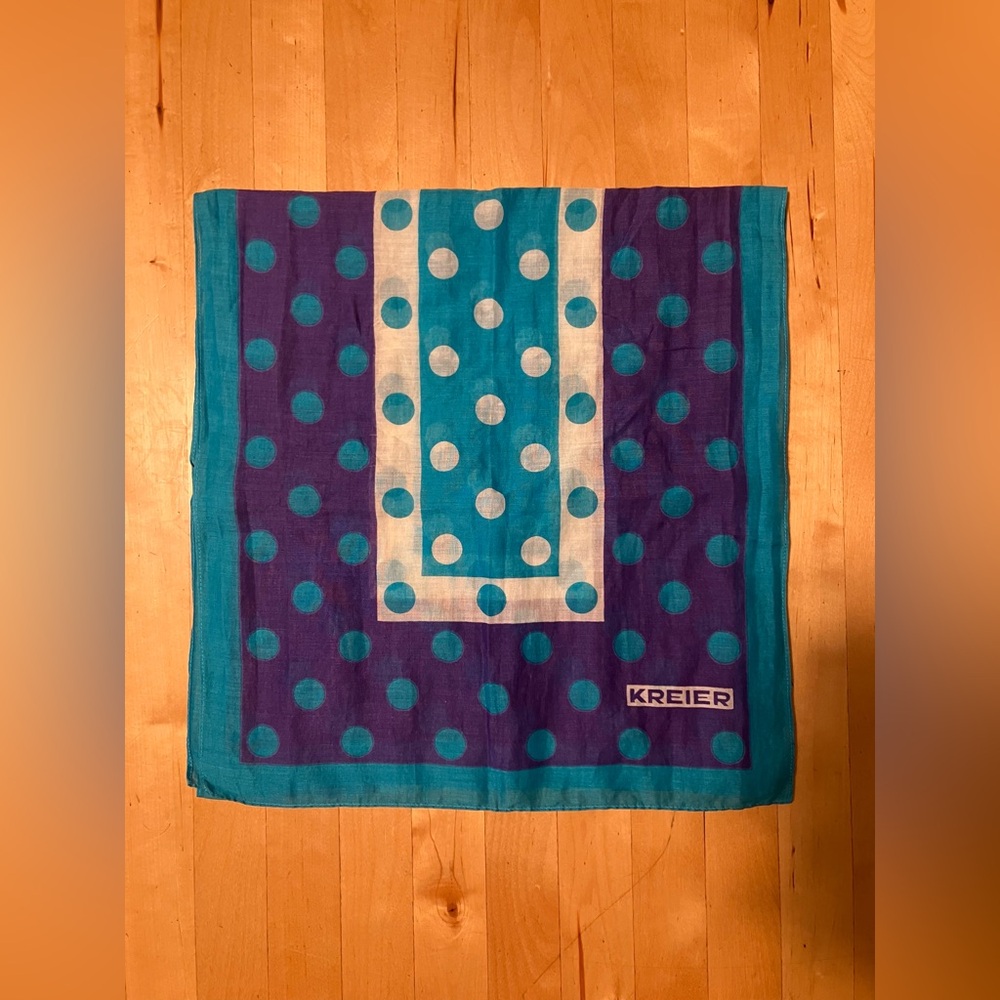 Vintage Kreier Rectangular Cotton Scarf Blue Polkadots